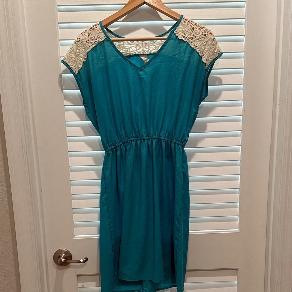 Elegant Teal Dress with Lace Accents